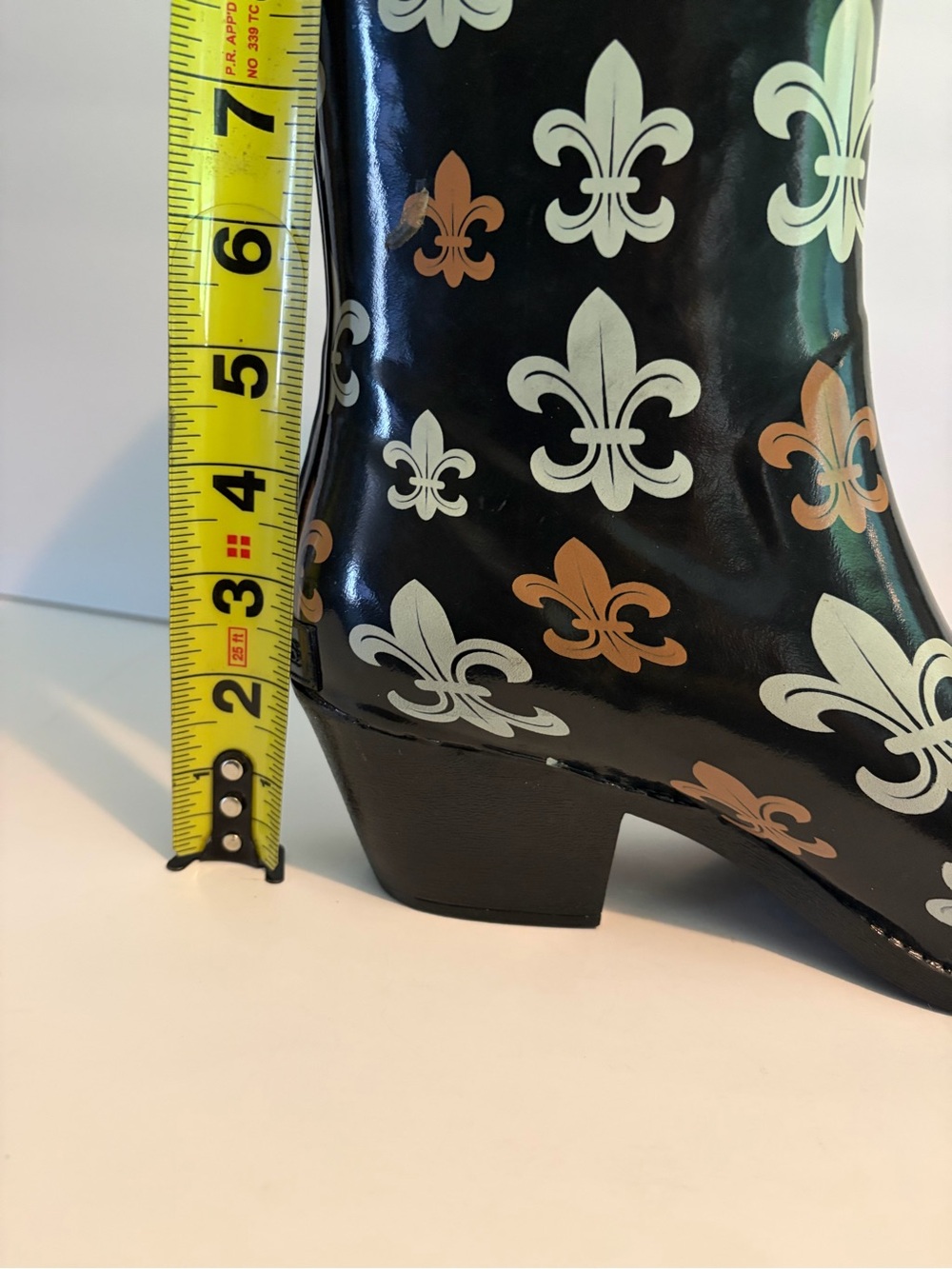 Corkys black Fleur De Lis cowboy style rubber rainbow boots women’s size 9 - Picture 8 of 11